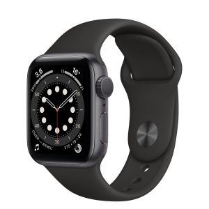 Apple Watch Series 6, 44 мм, корпус из алюминия серый космос цвета, спортивный ремешок черного цвета