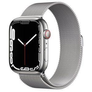 Часы Apple Watch Series 7 GPS + Cellular 41 мм, корпус нержавеющая сталь серебро, миланский сетчатый браслет серебристый