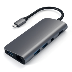 Переходник Satechi Aluminum. Порты USB Type-C Power Delivery (49W), 3хUSB, 4K HDMI (30Hz), 4K mini DisplayPort (30Hz),micro/SD Серый космос