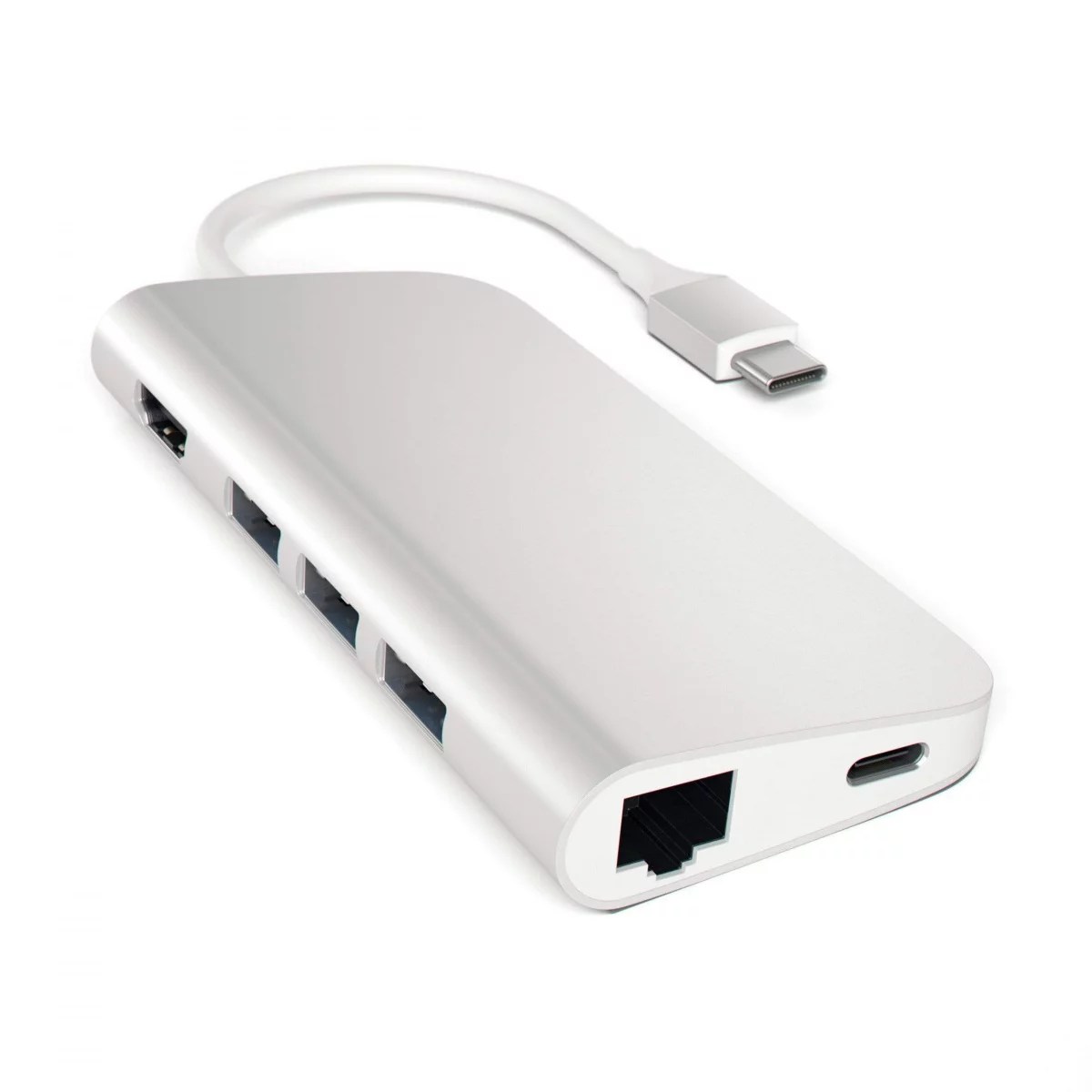 Переходник Satechi Aluminum. Порты: USB Type-C, 3хUSB 3.0, 4K HDMI, Ethernet RJ-45, SD / micro-SD Серебристый