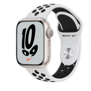 Часы Apple Watch Series 7 GPS 45mm Aluminum Case with Nike Sport Band Сияющая звезда/Чистая платина/Черный MKNA3