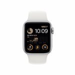 Apple Watch SE 2022 44 мм корпус из алюминия серебристого цвета, спортивный ремешок белого цвета