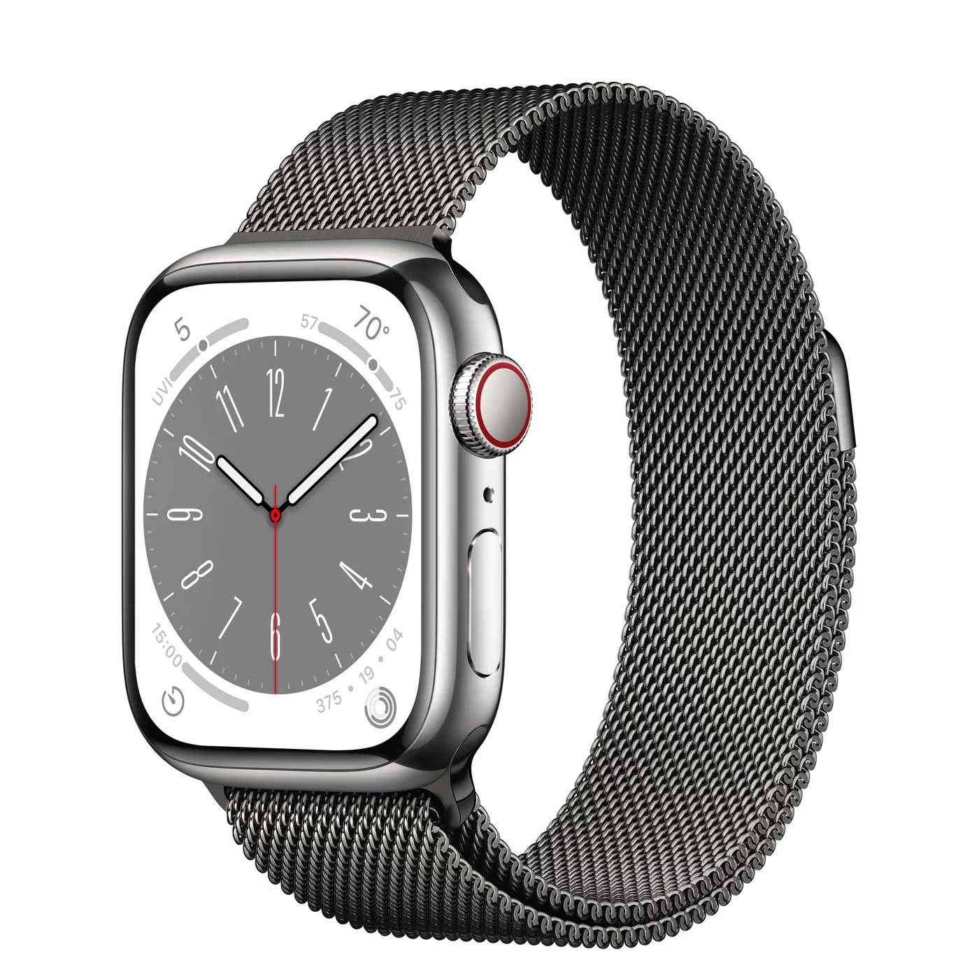 Часы Apple Watch Series 8 GPS + Cellular 45 мм, корпус нержавеющая сталь серый космос, миланский сетчатый браслет серый космос