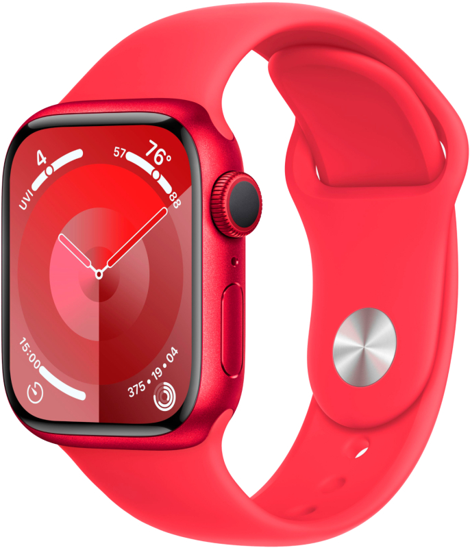 Apple Watch Series 9 41 мм корпус из алюминия цвета (PRODUCT)RED, спортивный ремешок цвета (PRODUCT)RED