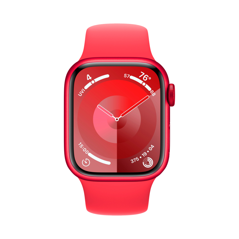 Apple Watch Series 9 41 мм корпус из алюминия цвета (PRODUCT)RED, спортивный ремешок цвета (PRODUCT)RED