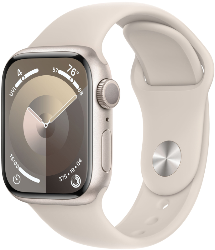 Apple Watch Series 9 45 мм корпус из алюминия цвета «Сияющая звезда», спортивный ремешок цвета «Сияющая звезда»